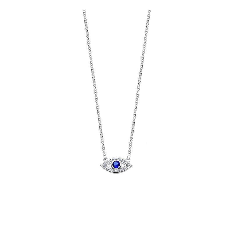 Colgante con cadena de plata de ley de 925 m/m, con forma de ojo, con circonitas y piedra azul