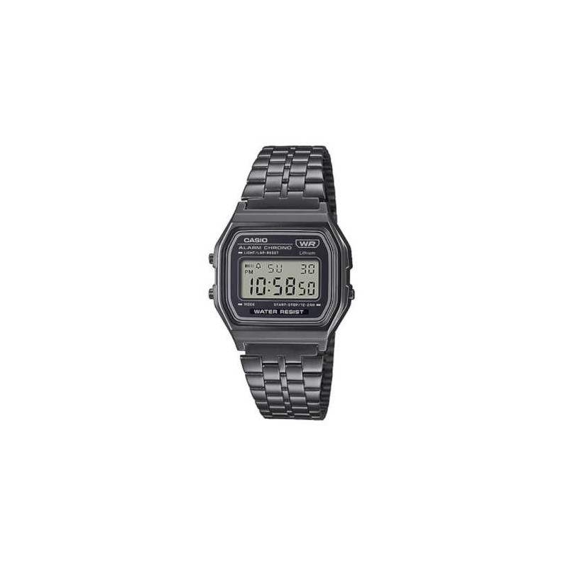 Reloj CASIO A158WETB-1A, caja y pulsera de acero negro