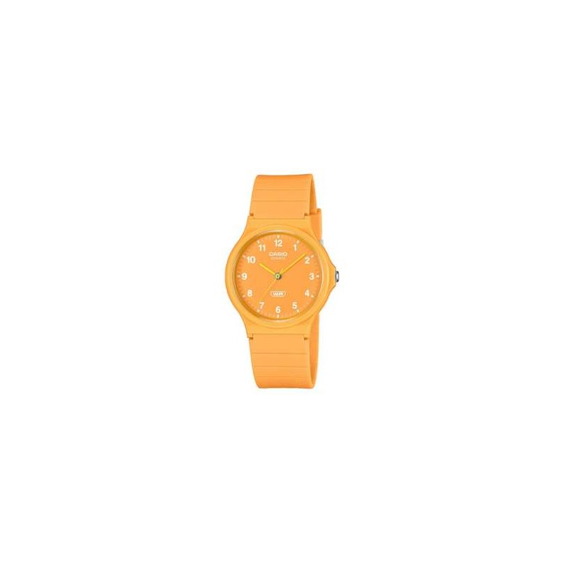 Reloj CASIO MQ-24B-9B, resistente al agua, color naranja.