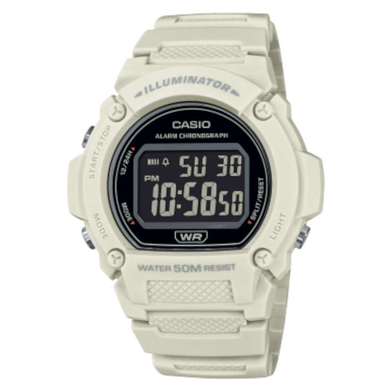 Reloj CASIO  W-219HC-8B, caja y correa blanca, sumergible