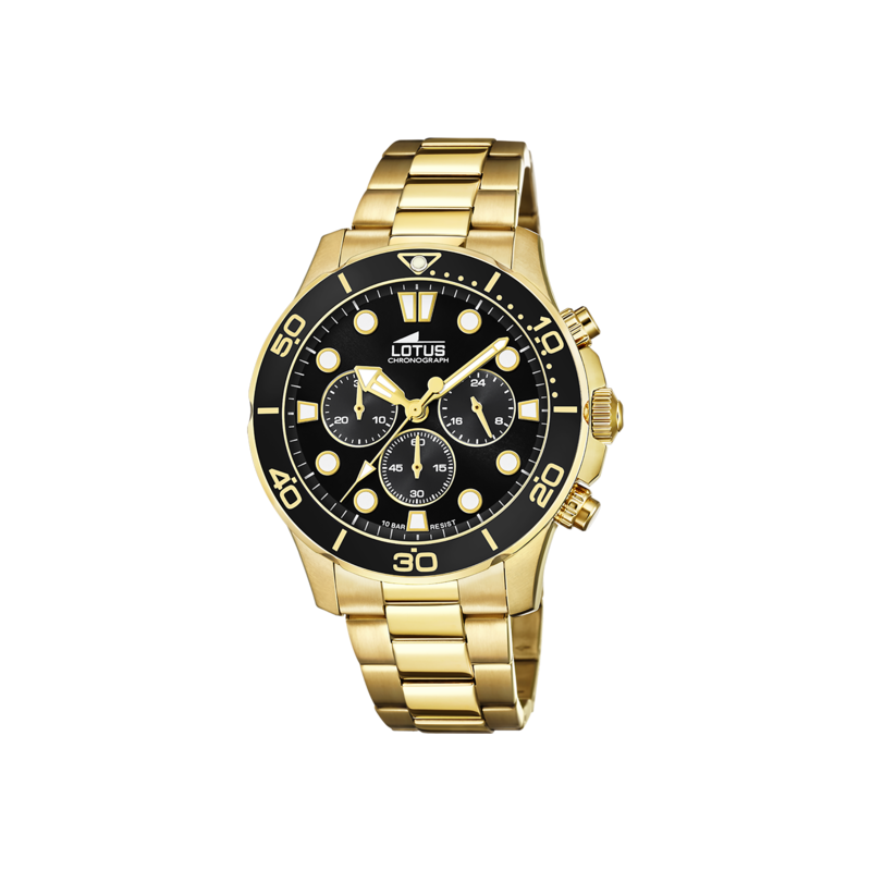 Reloj Lotus para hombre. Con caja y pulsera de acero chapada en oro